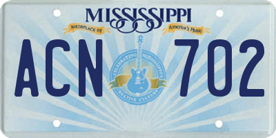 MS license plate ACN702