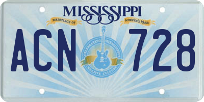 MS license plate ACN728