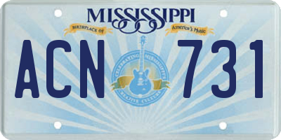 MS license plate ACN731