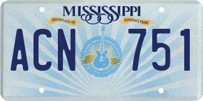 MS license plate ACN751