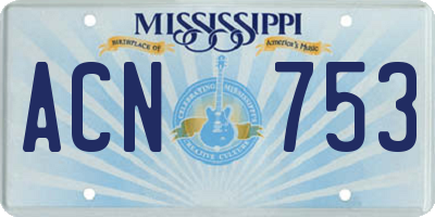 MS license plate ACN753
