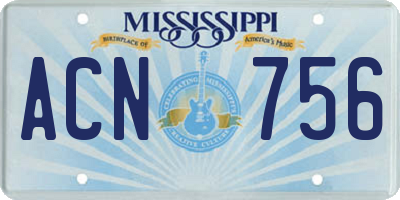 MS license plate ACN756