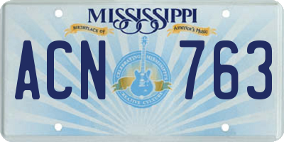 MS license plate ACN763