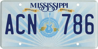 MS license plate ACN786
