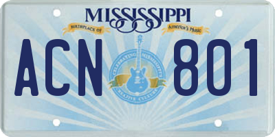 MS license plate ACN801