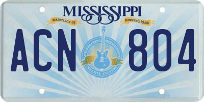 MS license plate ACN804