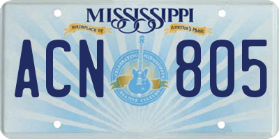 MS license plate ACN805