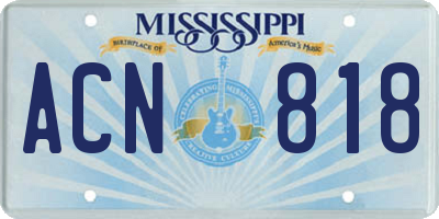 MS license plate ACN818