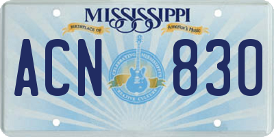 MS license plate ACN830