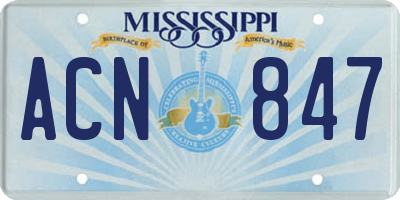 MS license plate ACN847