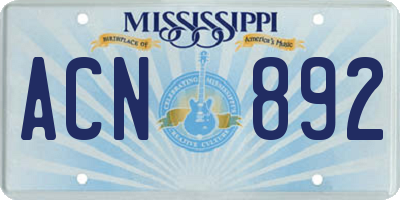 MS license plate ACN892