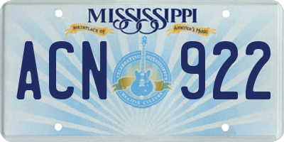 MS license plate ACN922