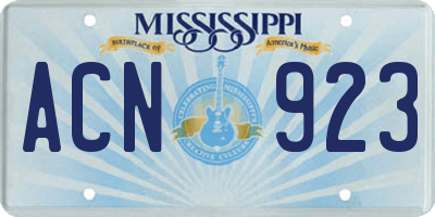 MS license plate ACN923