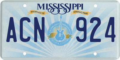MS license plate ACN924