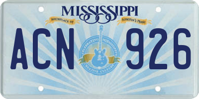 MS license plate ACN926