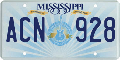 MS license plate ACN928