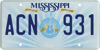 MS license plate ACN931