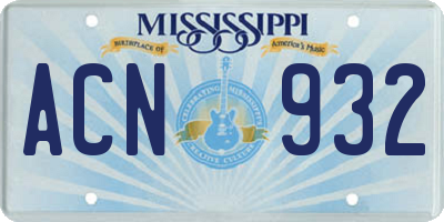 MS license plate ACN932