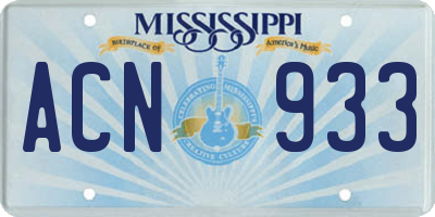 MS license plate ACN933