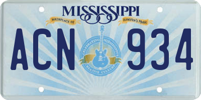 MS license plate ACN934