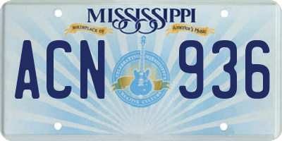 MS license plate ACN936