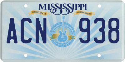 MS license plate ACN938