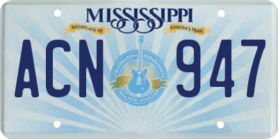 MS license plate ACN947