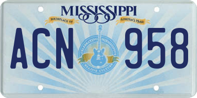 MS license plate ACN958