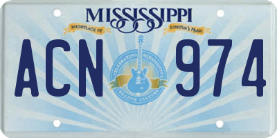 MS license plate ACN974