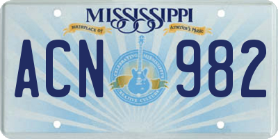 MS license plate ACN982