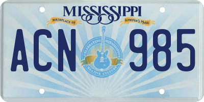 MS license plate ACN985
