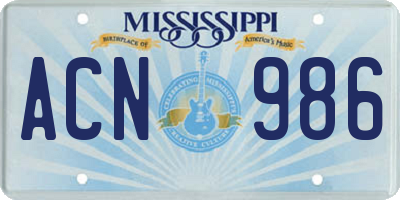 MS license plate ACN986