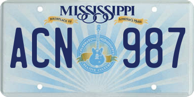 MS license plate ACN987