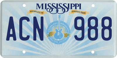 MS license plate ACN988