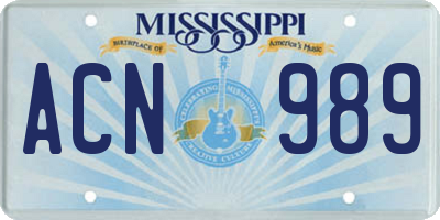 MS license plate ACN989