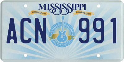MS license plate ACN991