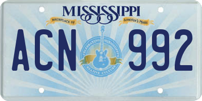MS license plate ACN992