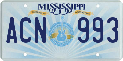 MS license plate ACN993