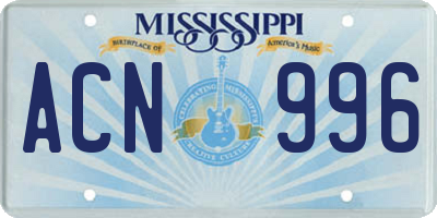 MS license plate ACN996