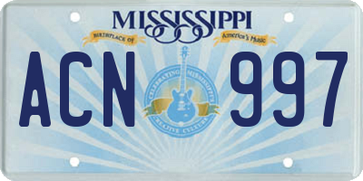 MS license plate ACN997