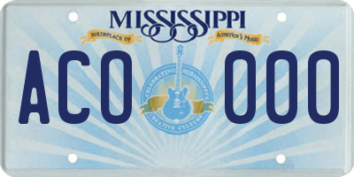 MS license plate ACO000