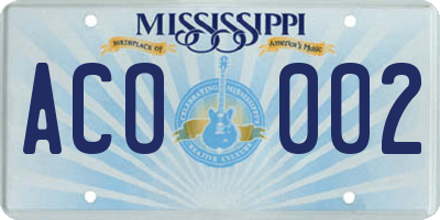 MS license plate ACO002