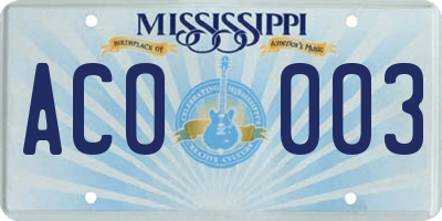 MS license plate ACO003