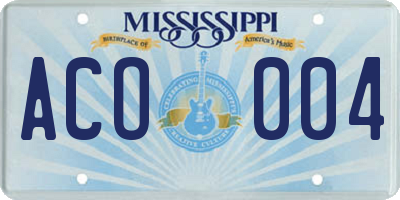 MS license plate ACO004