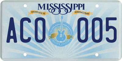 MS license plate ACO005