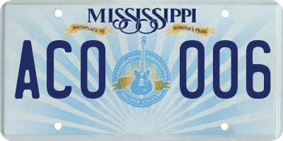 MS license plate ACO006
