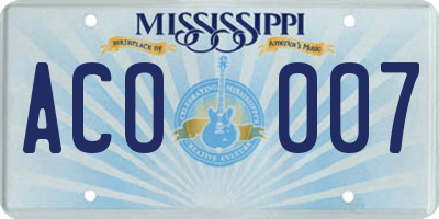 MS license plate ACO007