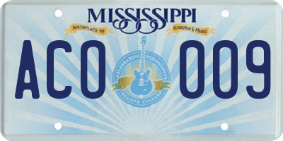 MS license plate ACO009