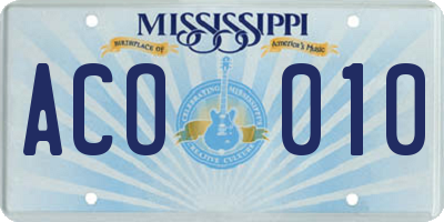 MS license plate ACO010
