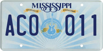 MS license plate ACO011